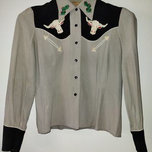 Connie Sportwear Denver Vintage Western Shirt Rockabilly Longhorn Cacti Ladies